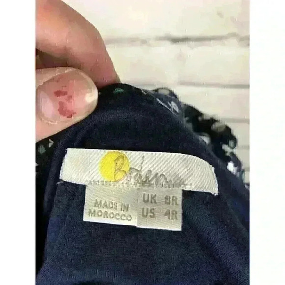 Boden Womens Size 8R Blue Floral 3/4 Sleeve Knee Length Dress Ruffled - Picture 3 of 8